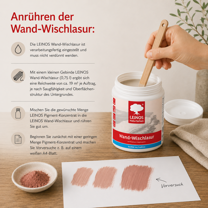 LEINOS Wand-Wischlasur 0,75 Liter für glatte Wände, kreative Lasurtechniken und sanfte Farbverläufe, verarbeitungsfertig, individuell abtönbar, atmungsaktiv, leicht aufzutragen innen für Wohnräume pur