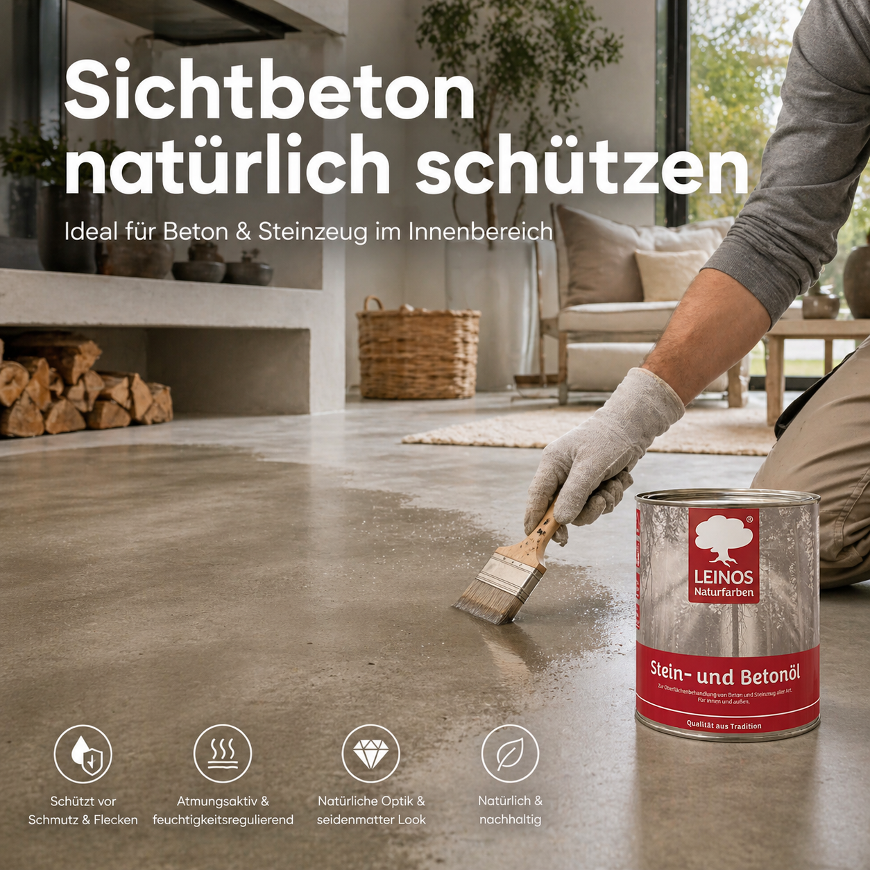 LEINOS Stein- und Betonöl 254 – 0,75 L – Öl zur natürlichen Oberflächenbehandlung von Beton, Estrich & Steinzeug innen – atmungsaktiv & lösemittelfrei