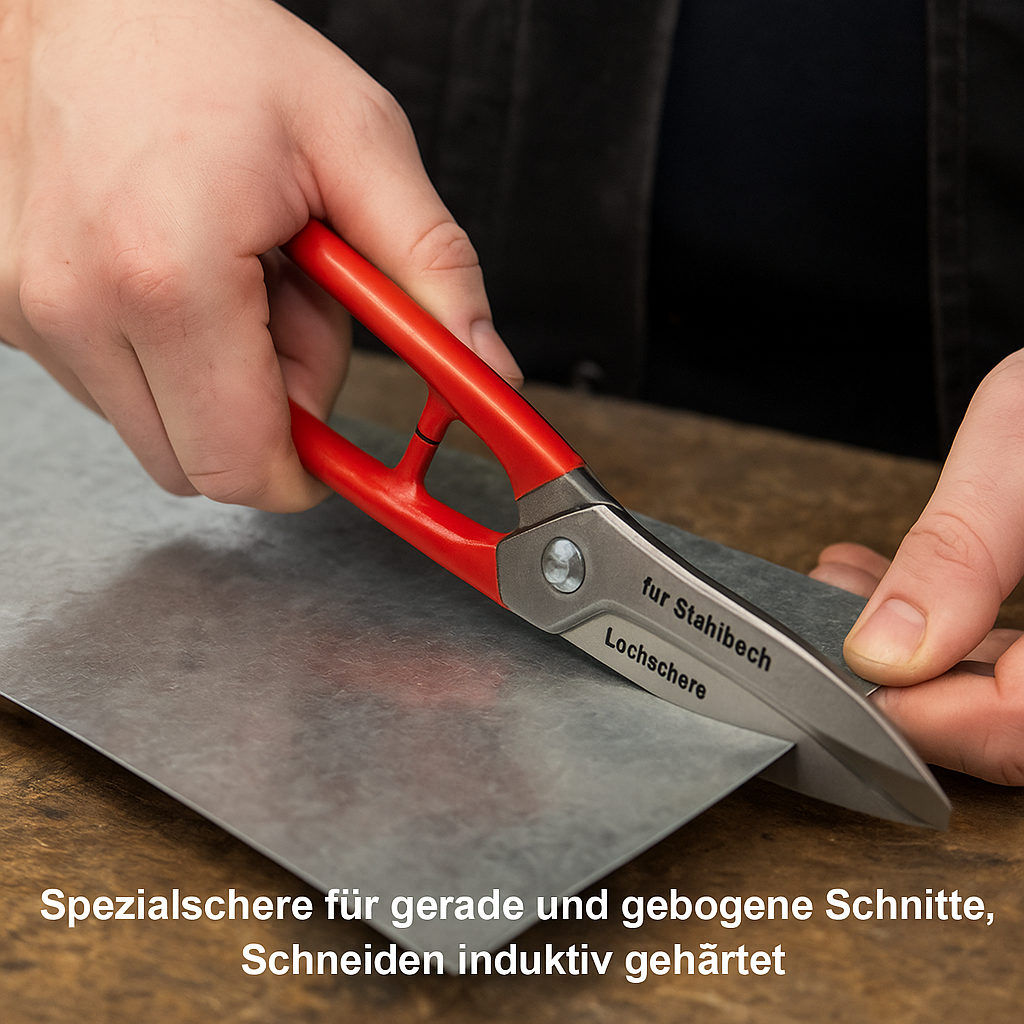 Metallschere 250 mm | Für gerade & kreisförmige Schnitte | Figurenschere & Lochschere für Stahlblech | Vielseitige Blechschere für präzises Arbeiten im Metallbau, Handwerk & Industrie