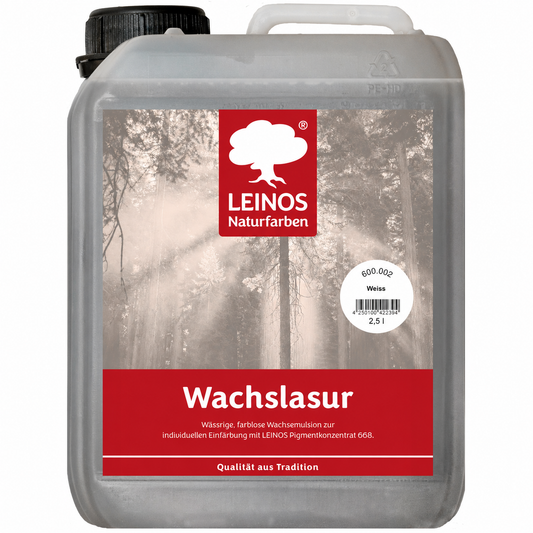 Leinos 600 Wachslasur für Innen 202 Weiß 2,5 l – wässrige Holzlasur für Möbel, Holzdecken, Wandverkleidungen und Kinderspielzeug im Innenbereich, weiß
