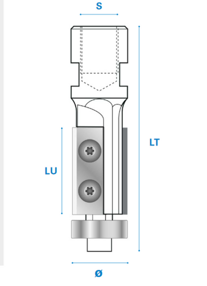 Bündigfräser mit Kugellager und Wendemesser M12 Elu® - Hartmetall Rechtslauf Schneide 2