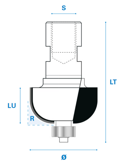 Hohlkehlfräser mit Kugellager M12 Elu® - Hartmetall Rechtslauf Schneide 2