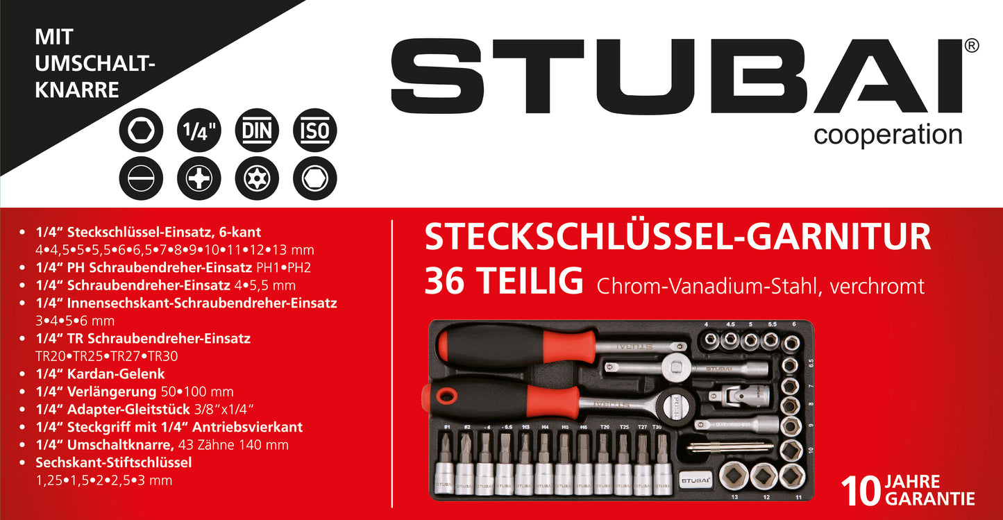 STUBAI Steckschlüsselsatz 36teilig 1/4"