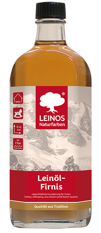 LEINOS Leinöl-Firnis 230 – 0,25 L für innen und außen – offenporige Grundierung für stark saugende Untergründe wie Hirnholzparkett, Kork, Terracotta – lösemittelfrei – ohne Filmschutz außen