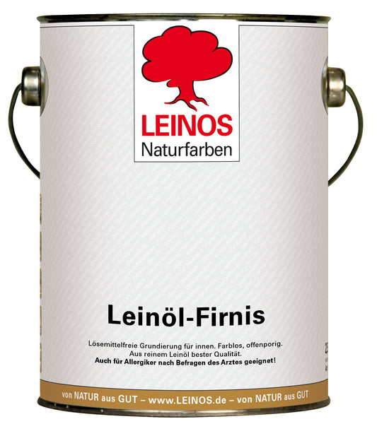 LEINOS Leinöl-Firnis 230 – 2,5 L offenporige Grundierung für stark saugende Untergründe innen wie Hirnholzparkett, Kork, Terracotta – ohne Filmschutz für außen – lösemittelfrei