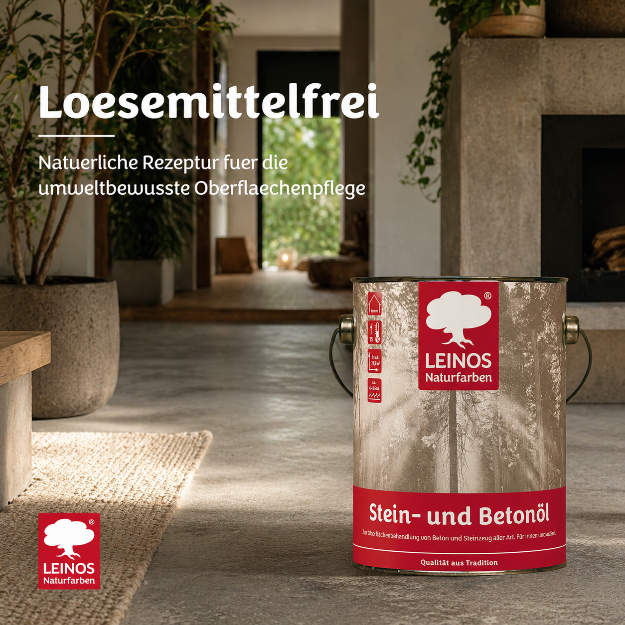 LEINOS Stein- und Betonöl 254 – 2,5 L – Öl zur natürlichen Oberflächenbehandlung von Beton, Estrich & Steinzeug innen – atmungsaktiv & lösemittelfrei