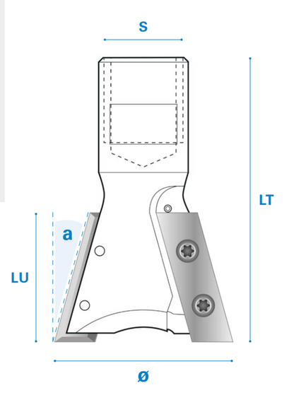 Zinkenfräser 15°mit Wendemesser für Arunda® System - 15° Schneide 2, Hartmetall Ø 40 - Rechts - 31,5 - 65,5 - M12x1