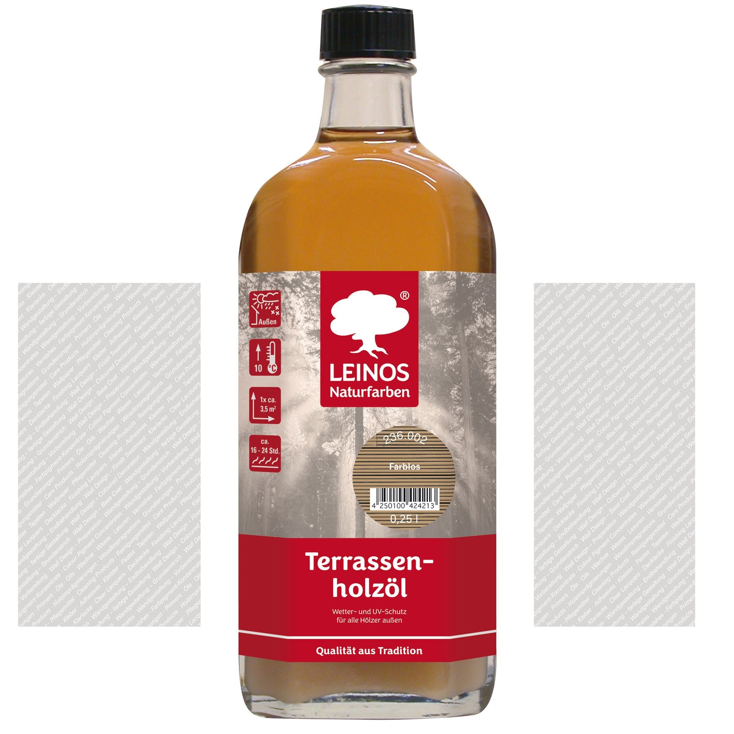 LEINOS Terrassenholzöl 236 | 0,25 Liter | Hochwertiges Holzöl für außen | Für Terrassen, Zäune, Kinderspielgeräte | Farbton: farblos | Tiefer Holzschutz & leichte Anwendung