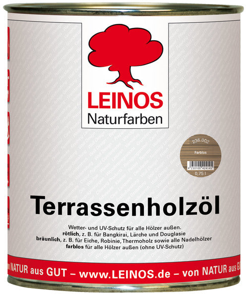 LEINOS Terrassenholzöl 236 | 0,75 Liter | Hochwertiges Holzöl für außen | Für Terrassen, Zäune, Kinderspielgeräte | Farbton: farblos | Tiefer Holzschutz & leichte Anwendung