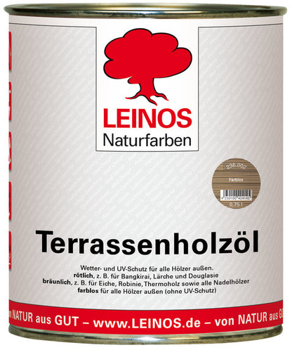LEINOS Terrassenholzöl 236 | 0,75 Liter | Hochwertiges Holzöl für außen | Für Terrassen, Zäune, Kinderspielgeräte | Farbton: farblos | Tiefer Holzschutz & leichte Anwendung