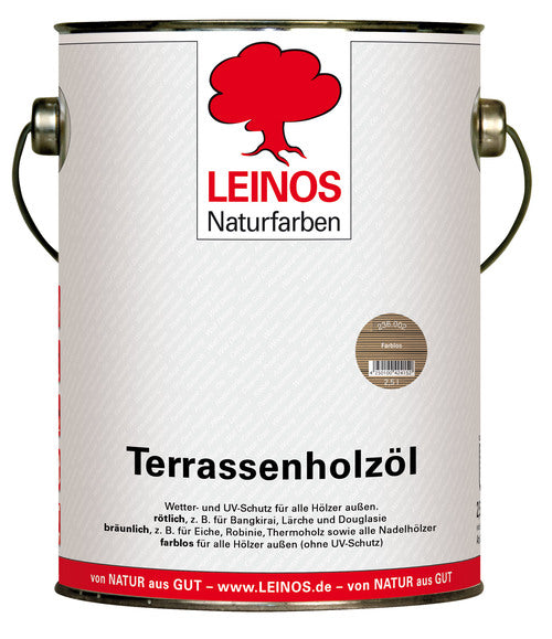 Leinos Terrassenholzöl 2,5l farbloses Premium Holzschutzöl für Lärche, Eiche, Teak & Akazie, Teaköl & Lärchenöl für Gartenmöbel & Terrassen