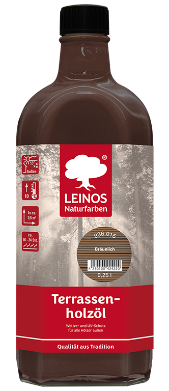 Leinos Terrassenholzöl 0,25l – bräunlich Premium Holzschutzöl für außen, ideal für Lärche, Eiche, Akazie & Teak – Teaköl & Lärchenöl für Terrassen, Zäune, Gartenmöbel, Kinderspielgeräte & mehr