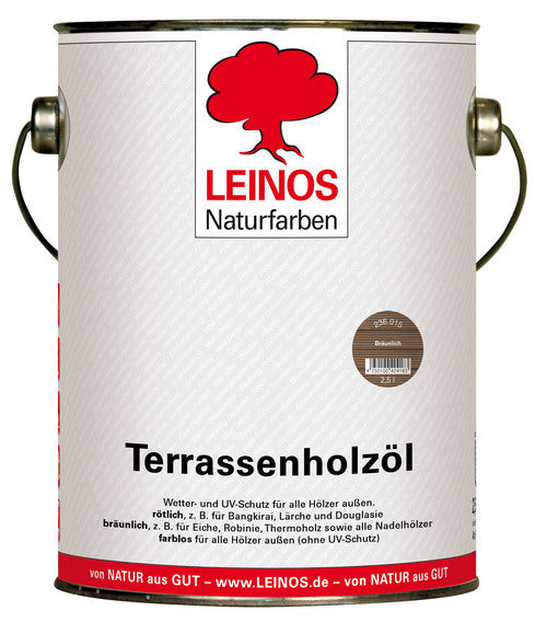 Leinos Terrassenholzöl 2,5l bräunliches Premium Holzschutzöl für Lärche, Eiche, Teak & Akazie, Teaköl & Lärchenöl für Gartenmöbel & Terrassen