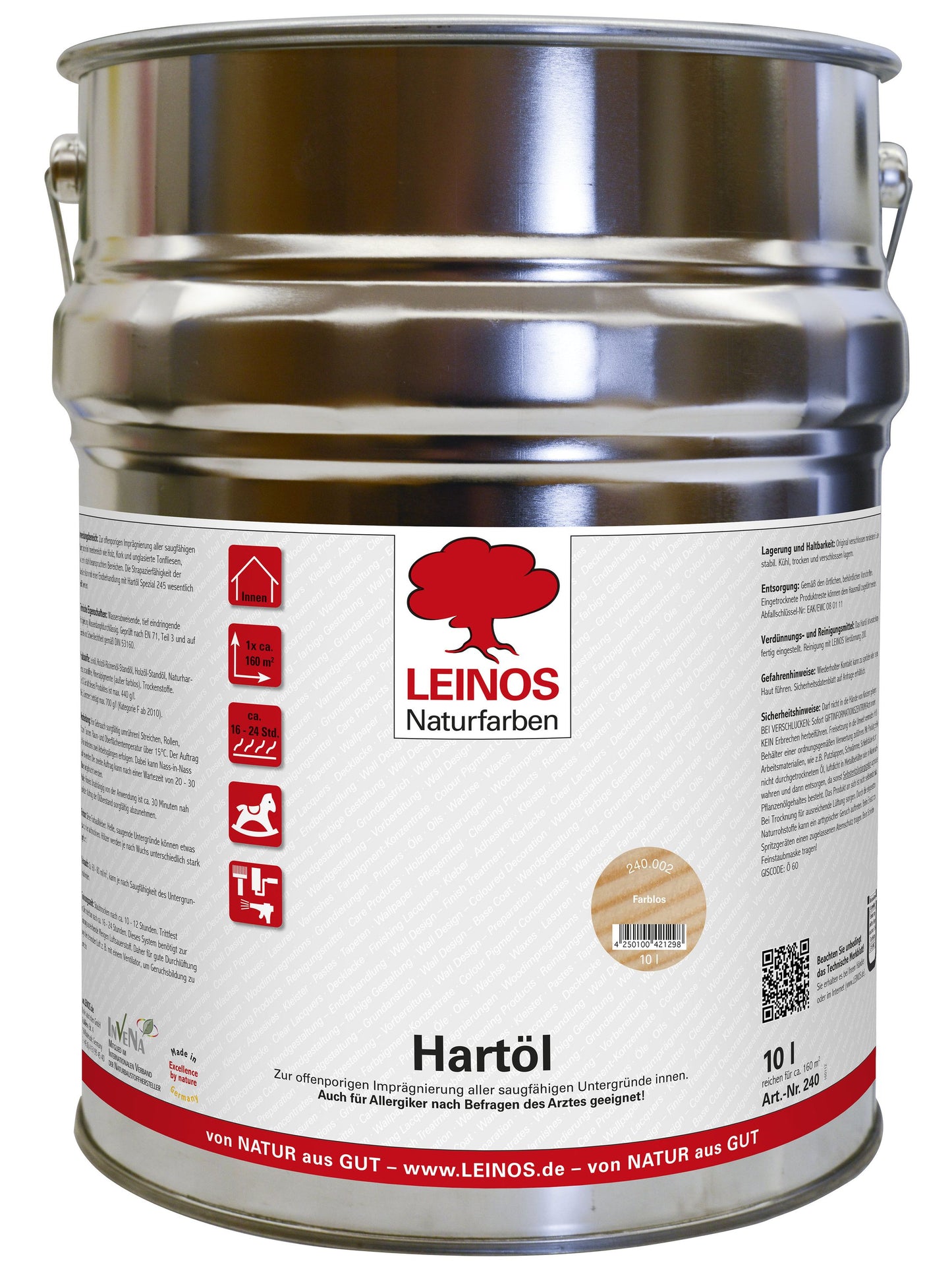 LEINOS Holzöl 10 l | Hartöl Farblos für Tische Möbel Arbeitsplatten | Teak Eiche Möbelöl für effektive Versiegelung und langanhaltenden Schutz im Innenbereich