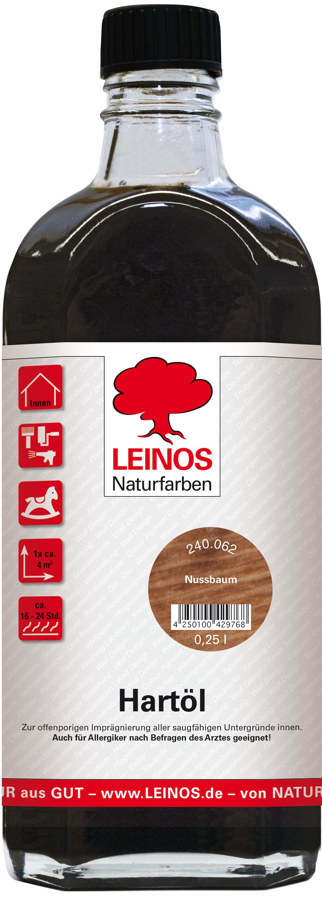 LEINOS Holzöl 250 ml | Hartöl Nussbaum für Tische Möbel Arbeitsplatten | Teak Eiche Möbelöl für effektive Versiegelung und langanhaltenden Schutz im Innenbereich