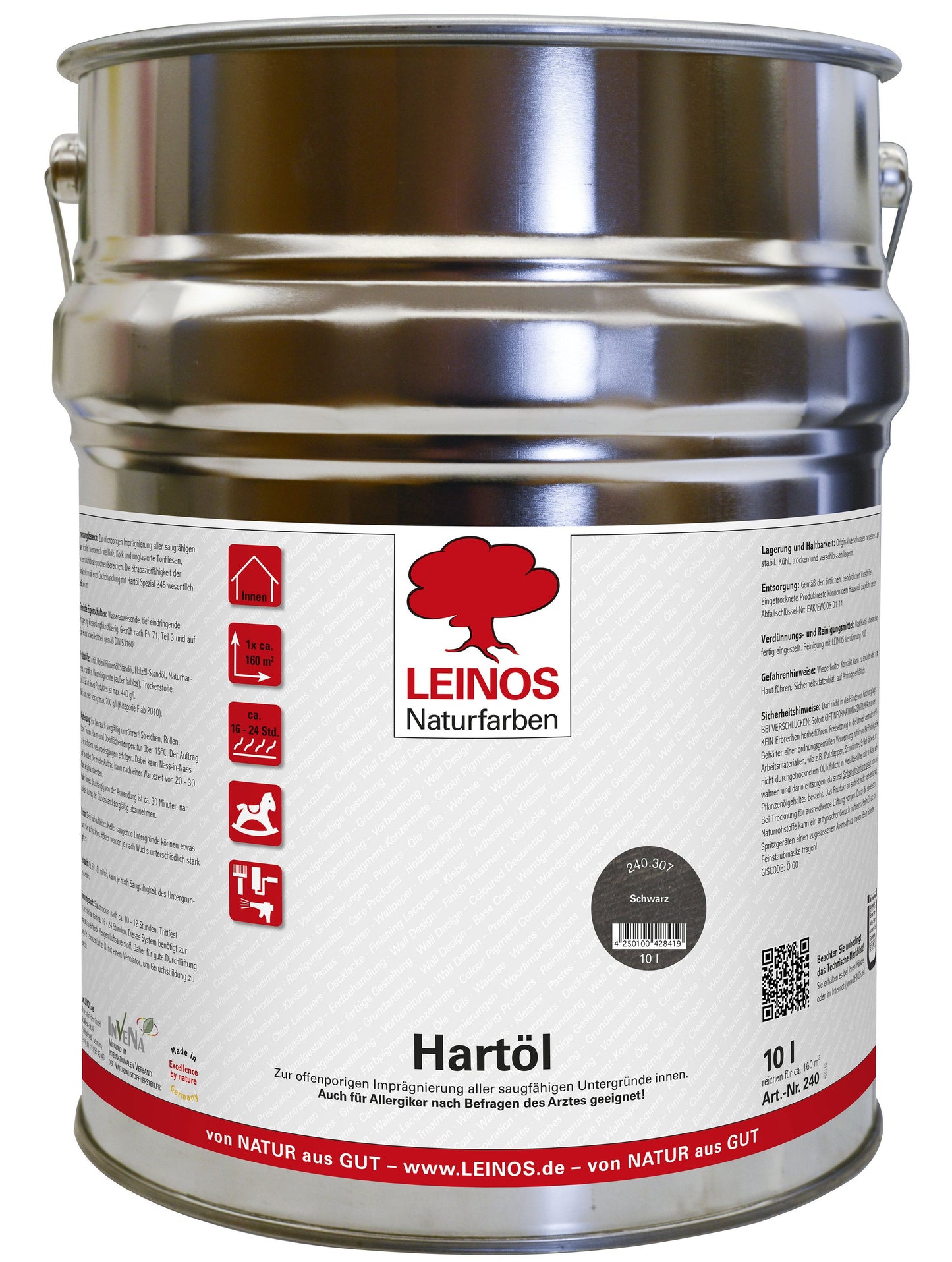 LEINOS Holzöl 10 l | Hartöl Schwarz für Tische Möbel Arbeitsplatten | Teak Eiche Möbelöl für effektive Versiegelung und langanhaltenden Schutz im Innenbereich