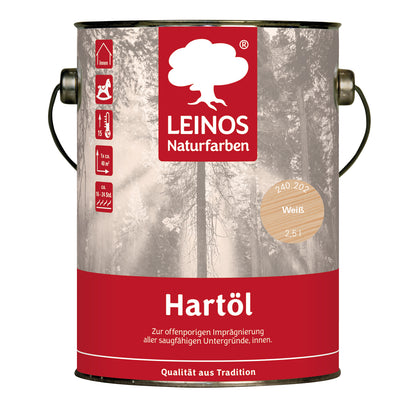LEINOS Holzöl 2,5 l | Hartöl Weiß für Tische Möbel Arbeitsplatten | Teak Eiche Möbelöl für effektive Versiegelung und langanhaltenden Schutz im Innenbereich