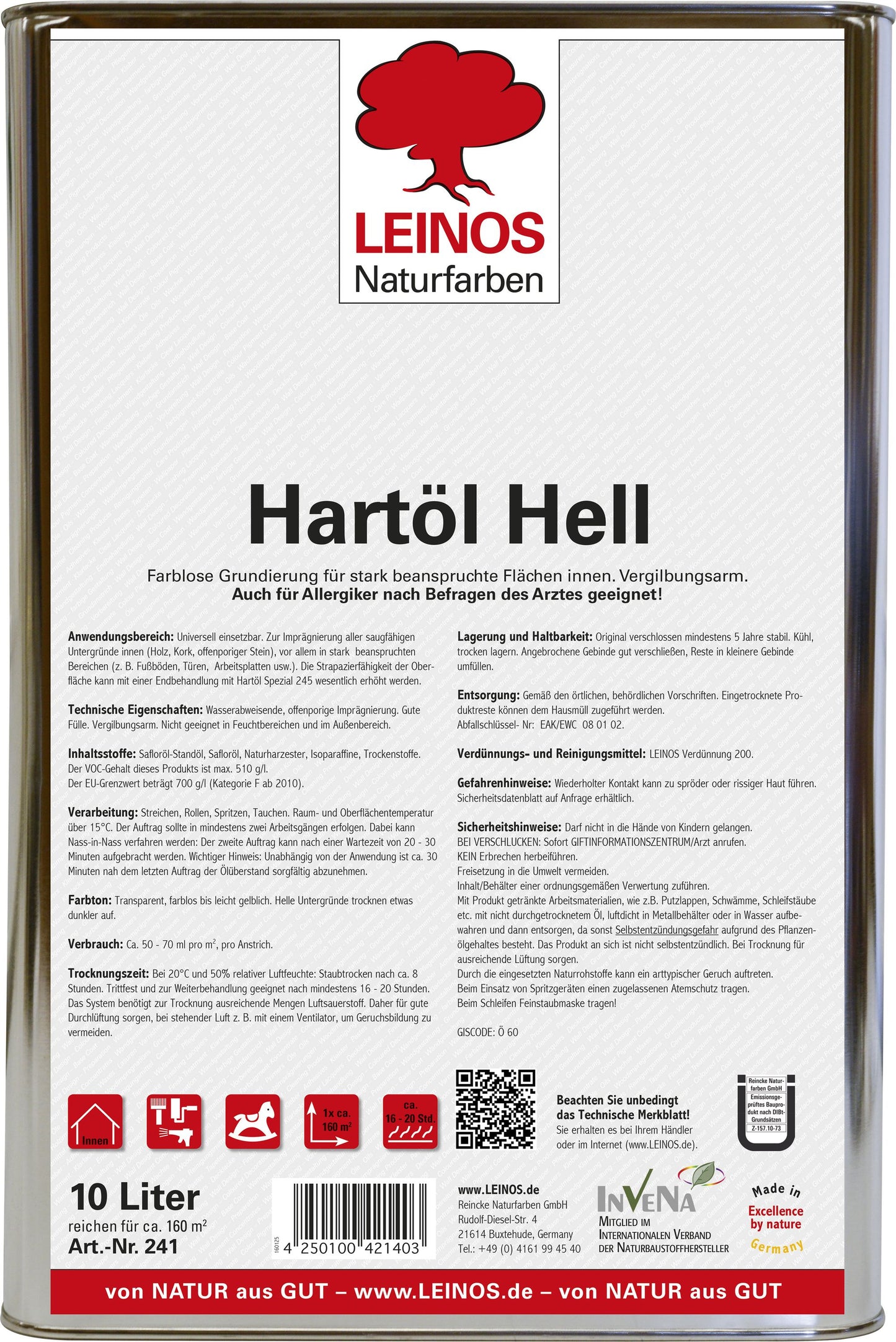 LEINOS 241 Hartöl Hell für Innen 10 l