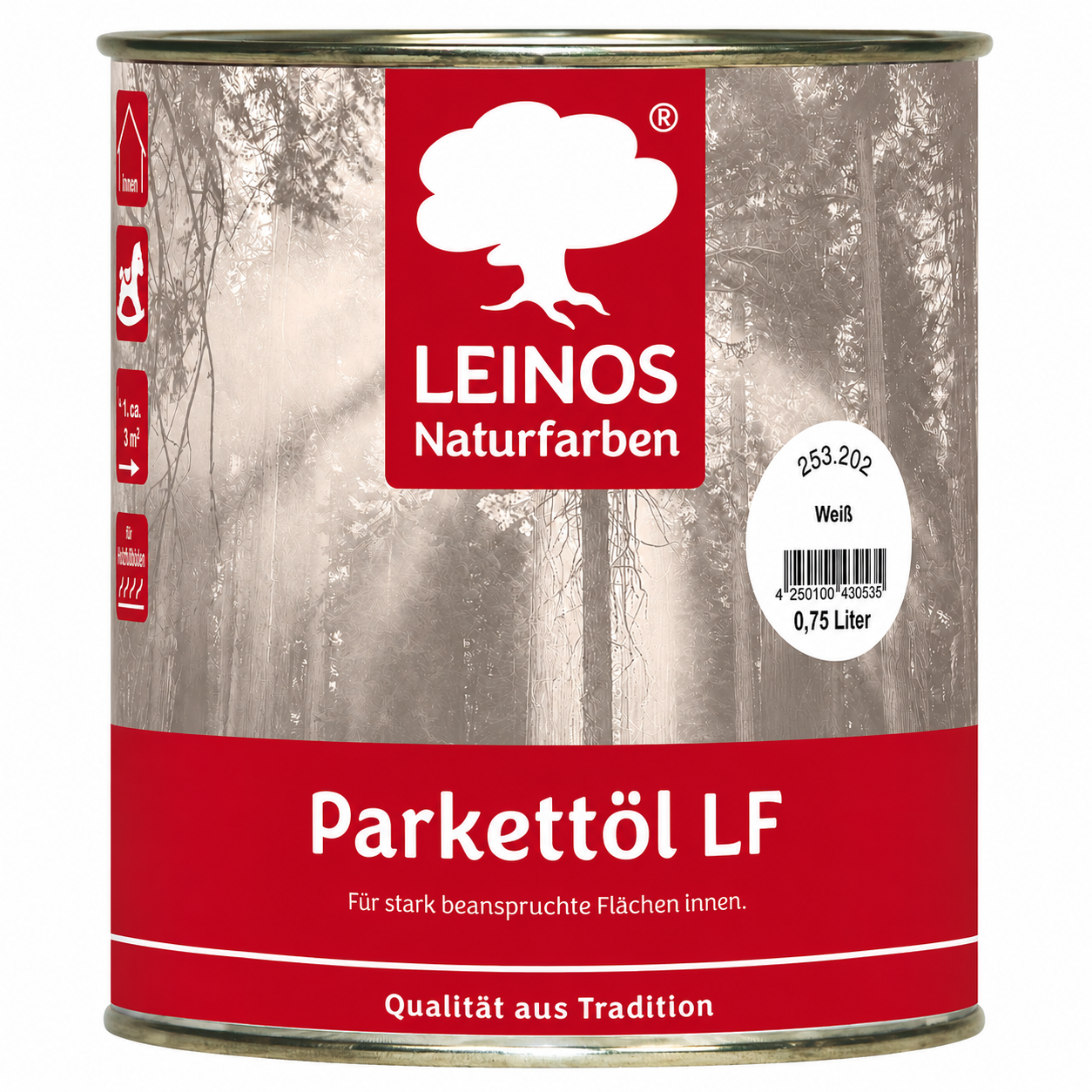 LEINOS Parkettöl LF 253 weiß 0,75 L – Natürlich pigmentiertes Holzöl für Parkett & Dielen, lösemittelfrei, offenporig, UV-stabil & strapazierfähig – ideal für helle Holzfußböden im Innenbereich