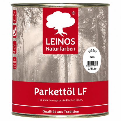 LEINOS Parkettöl LF 253 weiß 0,75 L – Natürlich pigmentiertes Holzöl für Parkett & Dielen, lösemittelfrei, offenporig, UV-stabil & strapazierfähig – ideal für helle Holzfußböden im Innenbereich