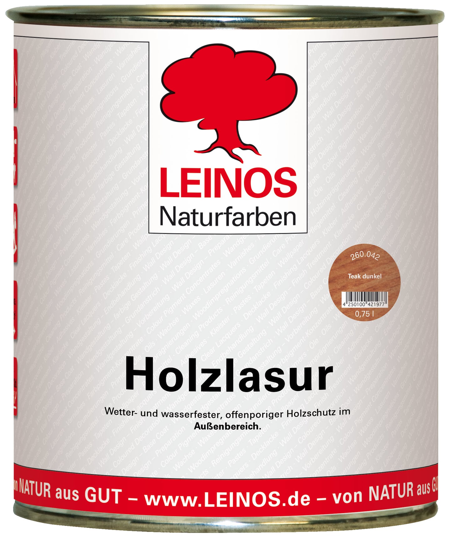 LEINOS 260 Holzlasur für Außen 042 Teak dunkel 0,75 l