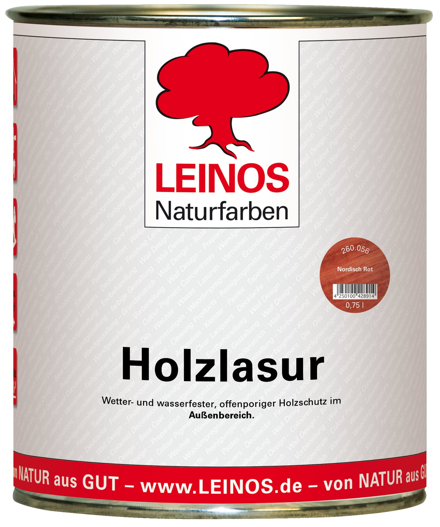 LEINOS 260 Holzlasur für Außen 056 nordisch Rot 0,75 l