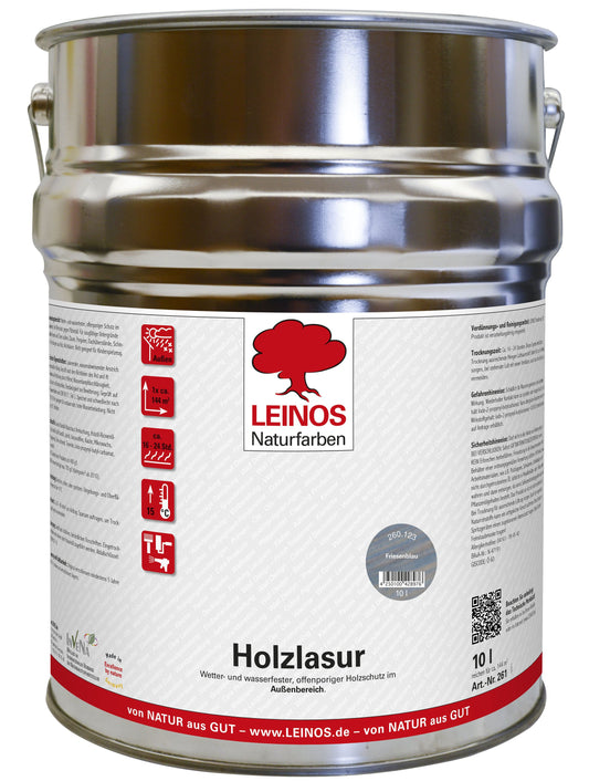 LEINOS 260 Holzlasur für Außen 123 Friesenblau 10 l