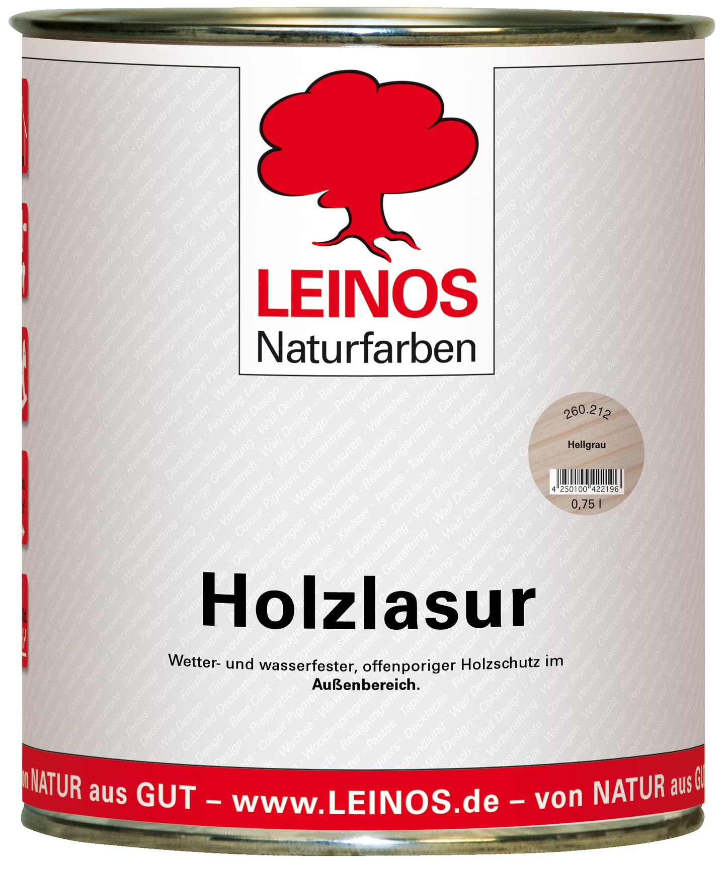 LEINOS 260 Holzlasur für Außen 212 Hellgrau 0,75 l