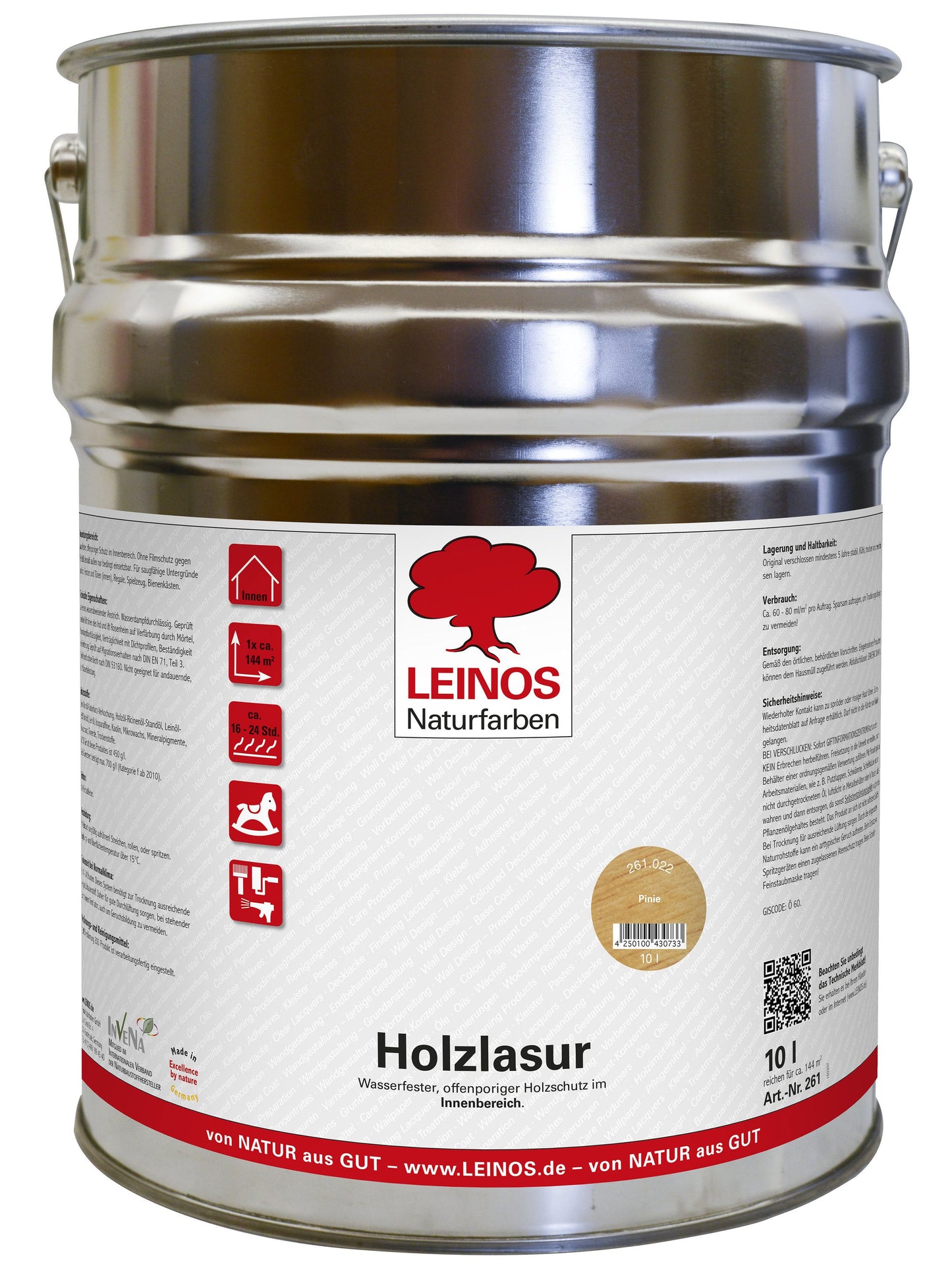 LEINOS 261 Holzlasur für Innen 022 Pinie 10 l