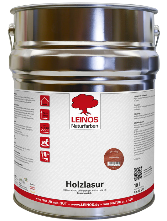 LEINOS 261 Holzlasur für Innen 056 nordisch Rot 10 l