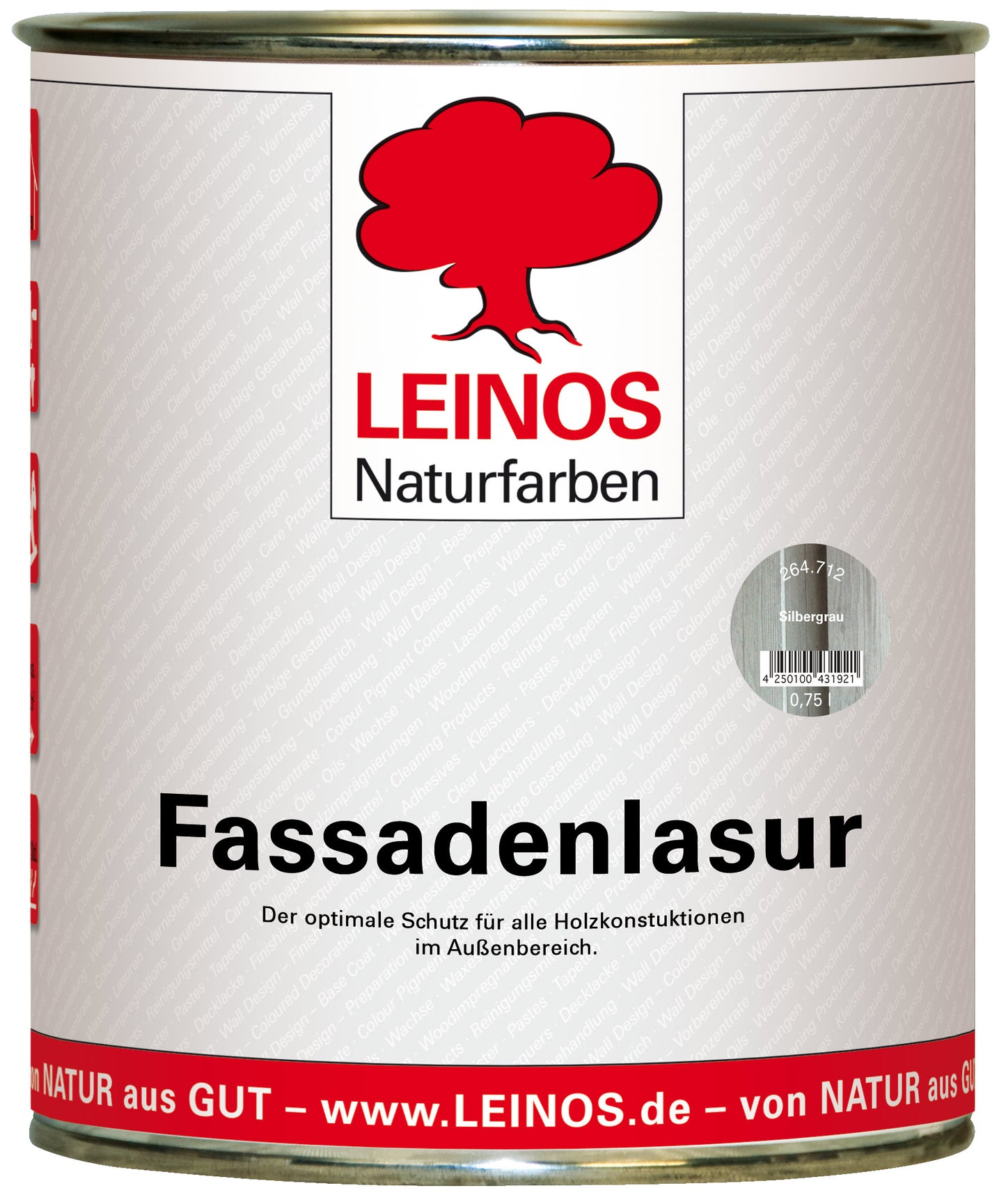 LEINOS 264 Fassadenlasur für Außen 0,75l, Silbergrau