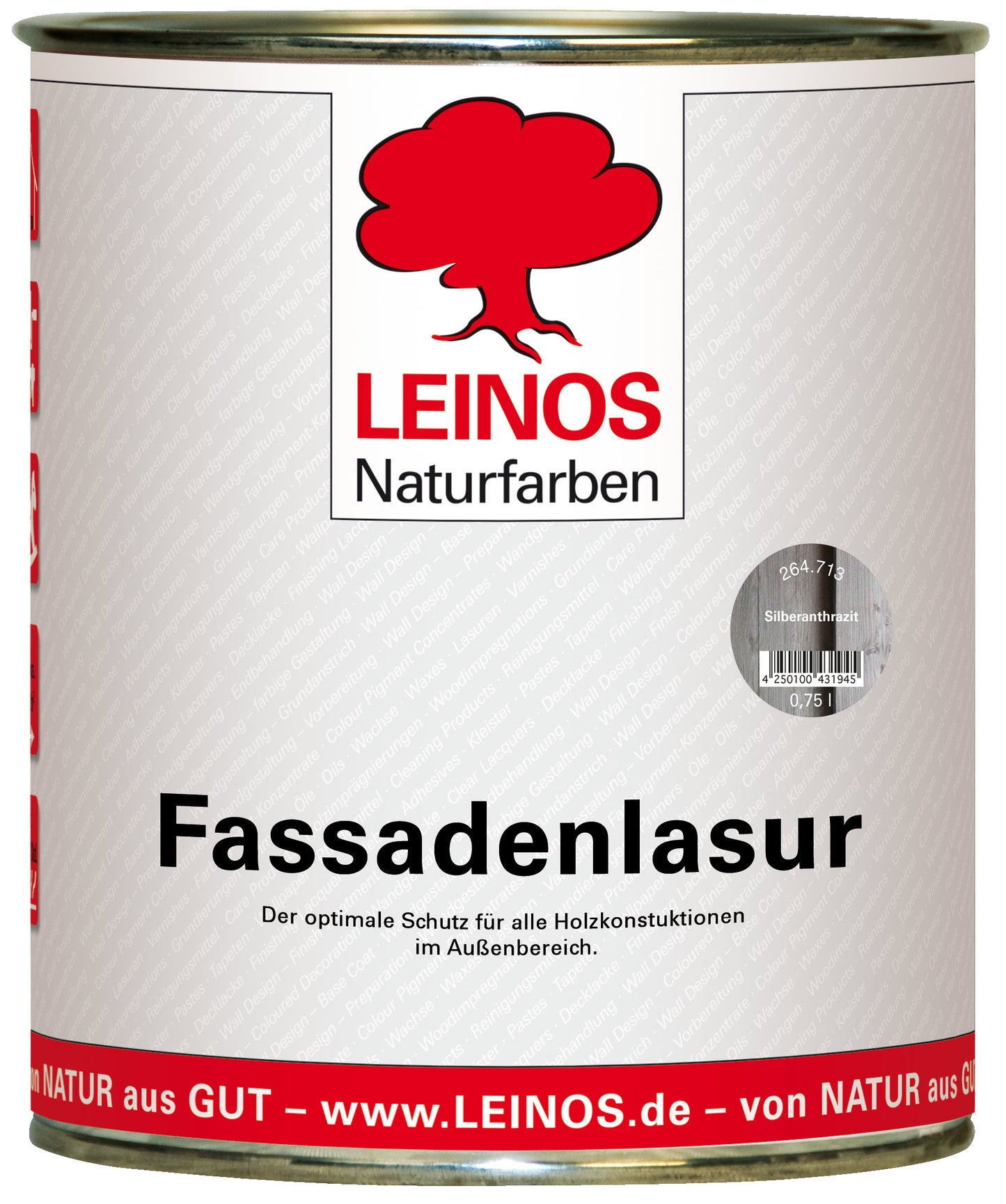 LEINOS 264 Fassadenlasur für Außen 0,75l, Silberanthrazit