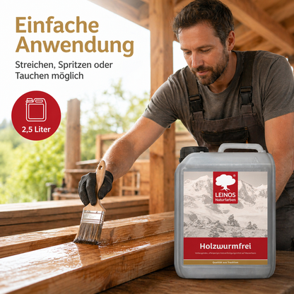 LEINOS Holzwurmfrei 2,5 Liter |  schützt  Holz durch physikalisch-mechanische Wirkung vor Pilz-  Insektenbefall | vorbeugendes, offenporiges Holzverfestigungsmittel,