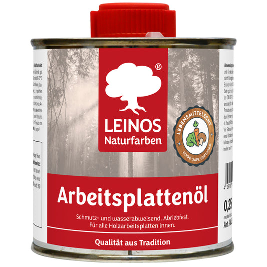LEINOS 280 Arbeitsplattenöl für Innen 0,25 | Naturöl zur Imprägnierung von Küchenarbeitsplatten, Möbeloberflächen & Kinderspielzeug aus Holz | Speziell für den Küchenbereich, lösemittelfrei