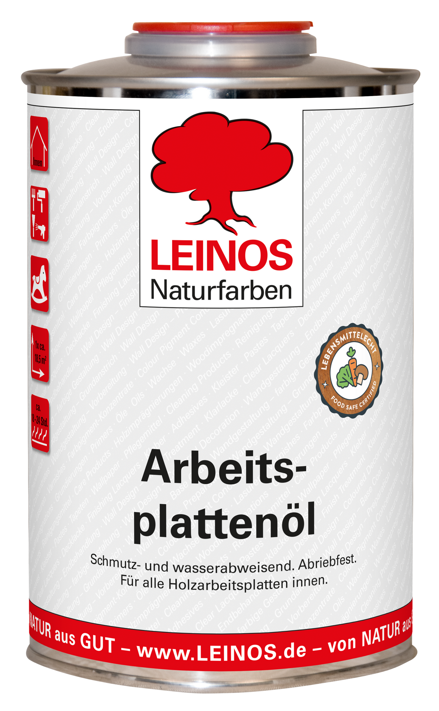 LEINOS 280 Arbeitsplattenöl für Innen 1,0 l | Naturöl zur Imprägnierung von Küchenarbeitsplatten, Möbeloberflächen & Kinderspielzeug aus Holz | Speziell für den Küchenbereich, lösemittelfrei