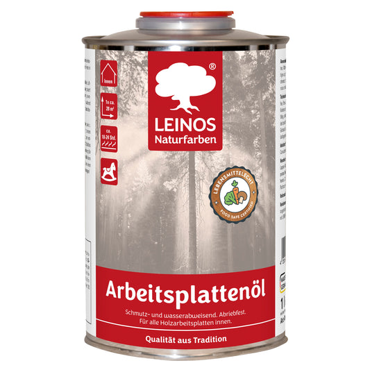 LEINOS 280 Arbeitsplattenöl für Innen 1,0 l | Naturöl zur Imprägnierung von Küchenarbeitsplatten, Möbeloberflächen & Kinderspielzeug aus Holz | Speziell für den Küchenbereich, lösemittelfrei