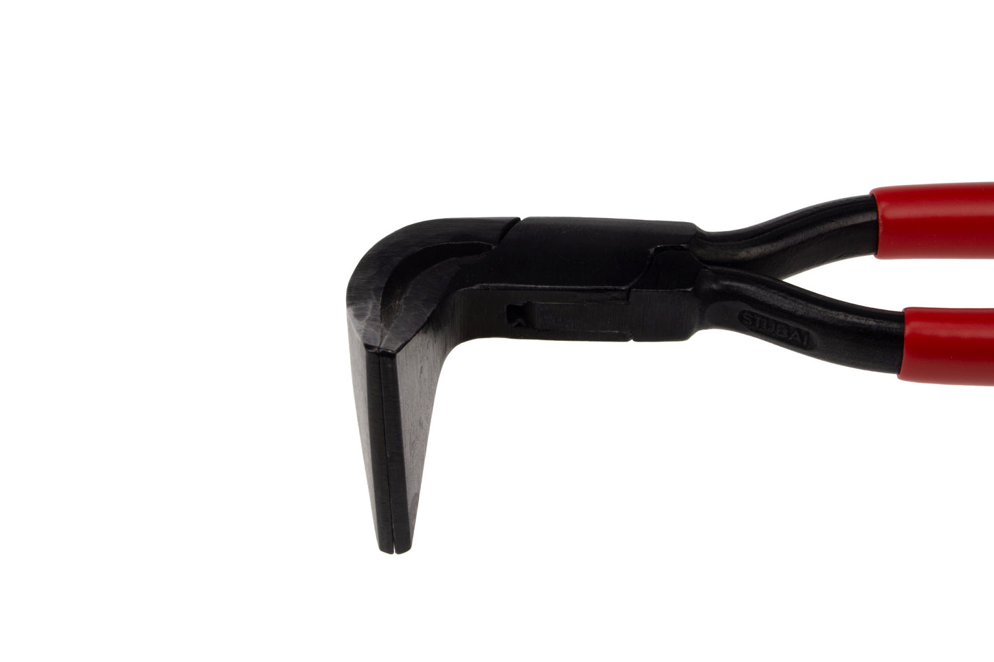 STUBAI Spengler Falzzange 90° gebogen 40 mm Maul, 250 mm Länge, C45 Kohlenstoffstahl, durchgestecktes Gewerbe, vergütete Backen, 50 mm Einstecktiefe, rote Kunststoffgriffe, Profi, Made in Austria top!
