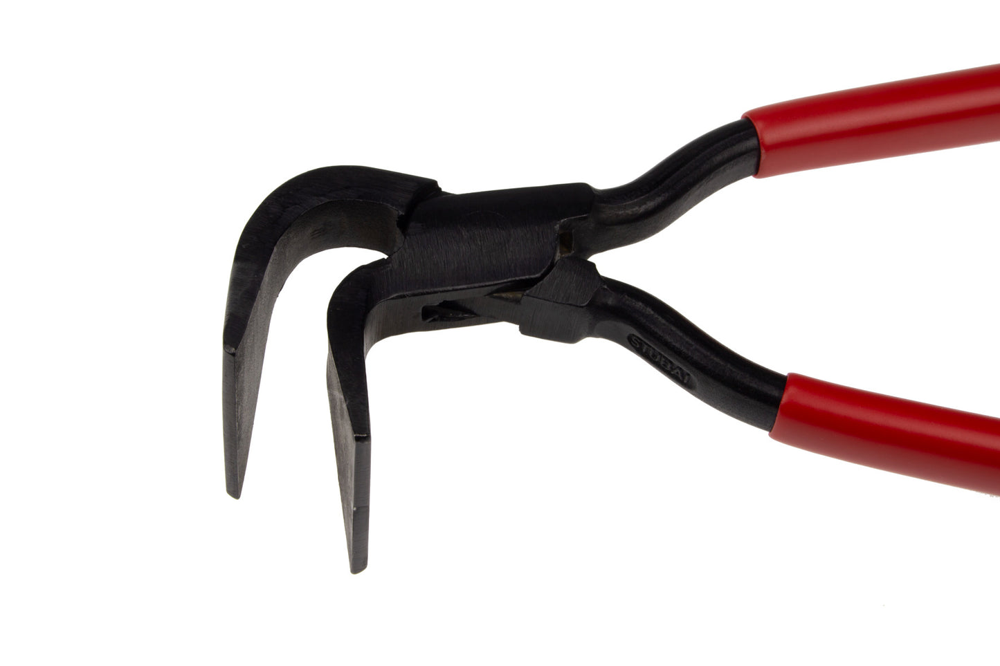 STUBAI Spengler Falzzange 90° gebogen 40 mm Maul, 250 mm Länge, C45 Kohlenstoffstahl, durchgestecktes Gewerbe, vergütete Backen, 50 mm Einstecktiefe, rote Kunststoffgriffe, Profi, Made in Austria top!