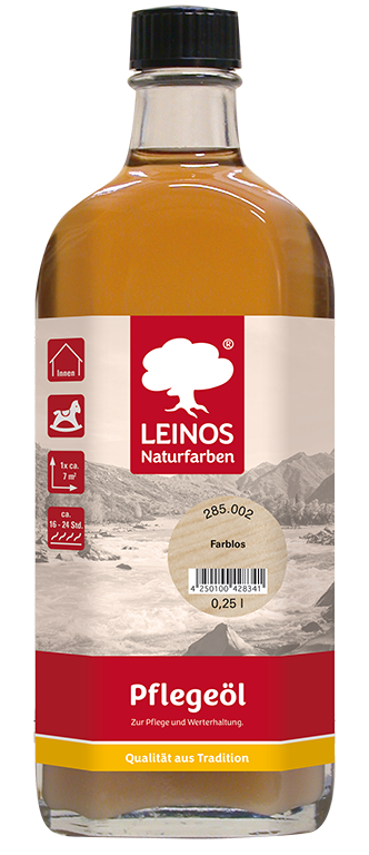 LEINOS Pflegeöl 285 | 0,25 L farblos (002) | Für alle geölten & gewachsten Holz-, Kork- & Linoleumflächen | Schutz gegen Laufstraßen | Seidenmatt & wasserabweisend | Innenbereich