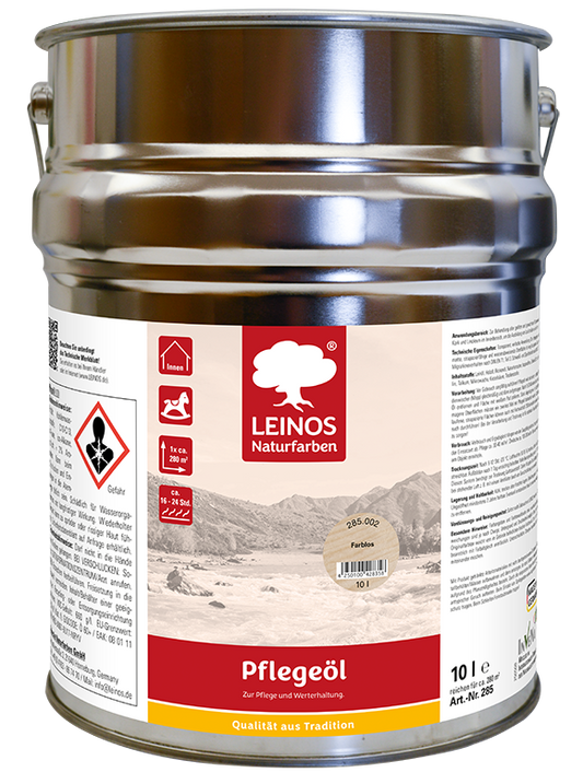 LEINOS 285 Pflegeöl 002 farblos  10 Liter | Zur Behandlung aller geölten und gewachsten Flächen wie Holz, Kork und Linoleum im Innenbereich |