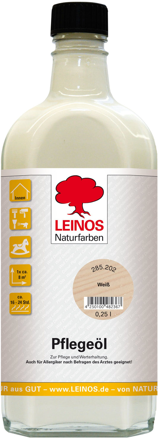 LEINOS 285 Pflegeöl 202 Weiß 0,25 Liter | Zur Behandlung aller geölten und gewachsten Flächen wie Holz, Kork und Linoleum im Innenbereich |