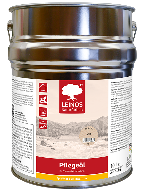 LEINOS 285 Pflegeöl 202 Weiß 10 Liter | Zur Behandlung aller geölten und gewachsten Flächen wie Holz, Kork und Linoleum im Innenbereich |