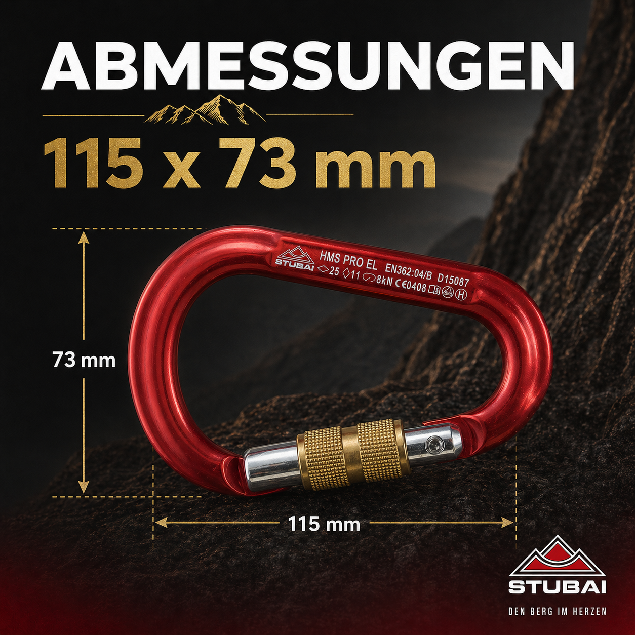 HMS Karabiner | STUBAI Karabiner mit Schraubverschluss, Schraubkarabiner zum Klettern, Kletter-Karabinerhaken, Sicherungskarabiner zum Bergsteigen, Rot