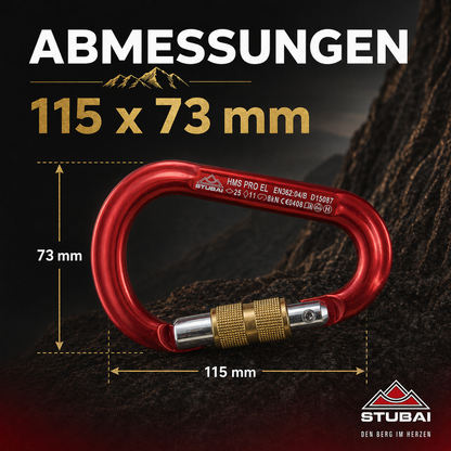 HMS Karabiner | STUBAI Karabiner mit Schraubverschluss, Schraubkarabiner zum Klettern, Kletter-Karabinerhaken, Sicherungskarabiner zum Bergsteigen, Rot