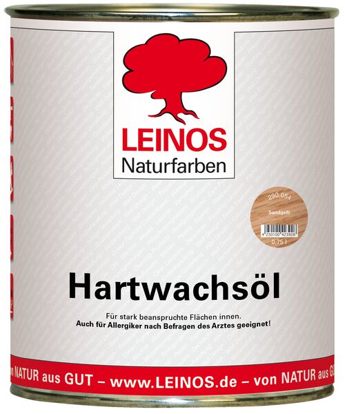 LEINOS 290 Hartwachsöl, 0,75 l, Sandgelb | sehr widerstandsfähige, seidenmatte Öl-Wachs-Harz-Beschichtung | Ideal für stark strapazierte Holzfußböden und Treppen