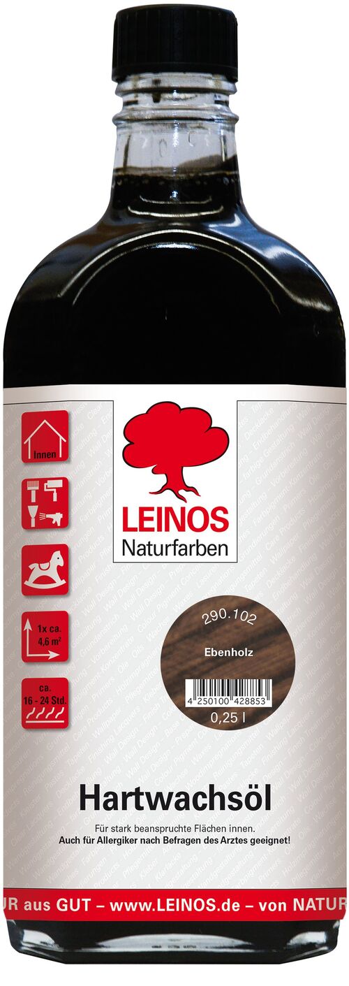 LEINOS 290 Hartwachsöl, 0,25 l, Ebenholz |  sehr widerstandsfähige, seidenmatte Öl-Wachs-Harz-Beschichtung | Ideal für stark strapazierte Holzfußböden und Treppen