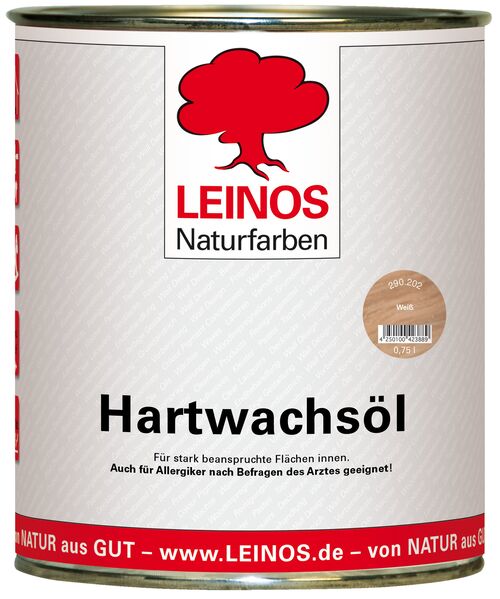 LEINOS 290 Hartwachsöl, 0,75 l, weiss | sehr widerstandsfähige, seidenmatte Öl-Wachs-Harz-Beschichtung | Ideal für stark strapazierte Holzfußböden und Treppen