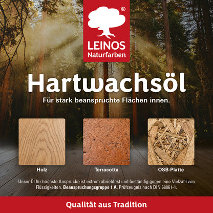 LEINOS Hartwachsöl 290 Kirsche – 0,25 l – Natürliches Holzöl mit Wachs, offenporiger Holzschutz für Möbel, Böden & Innenflächen – seidenmatt, atmungsaktiv, pflegeleicht & strapazierfähig