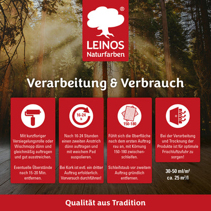 LEINOS Hartwachsöl 290 Kirsche – 0,25 l – Natürliches Holzöl mit Wachs, offenporiger Holzschutz für Möbel, Böden & Innenflächen – seidenmatt, atmungsaktiv, pflegeleicht & strapazierfähig