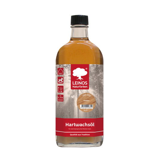 LEINOS Hartwachsöl 0,25 l Farblos – natürliches, ergiebiges Holzöl für Fußböden, Möbel und Treppen | seidenmatt, pflegend, für alle Innenholzflächen geeignet, schützt vor Feuchtigkeit und Abnutzung